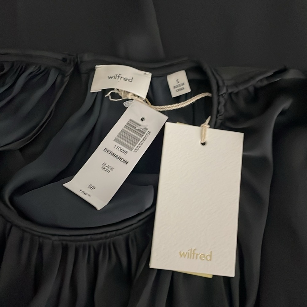 Wilfred Ruffle Blouse Women‎ Small Black Satin Long Sleeve Gathered Top - Picture 10 of 15